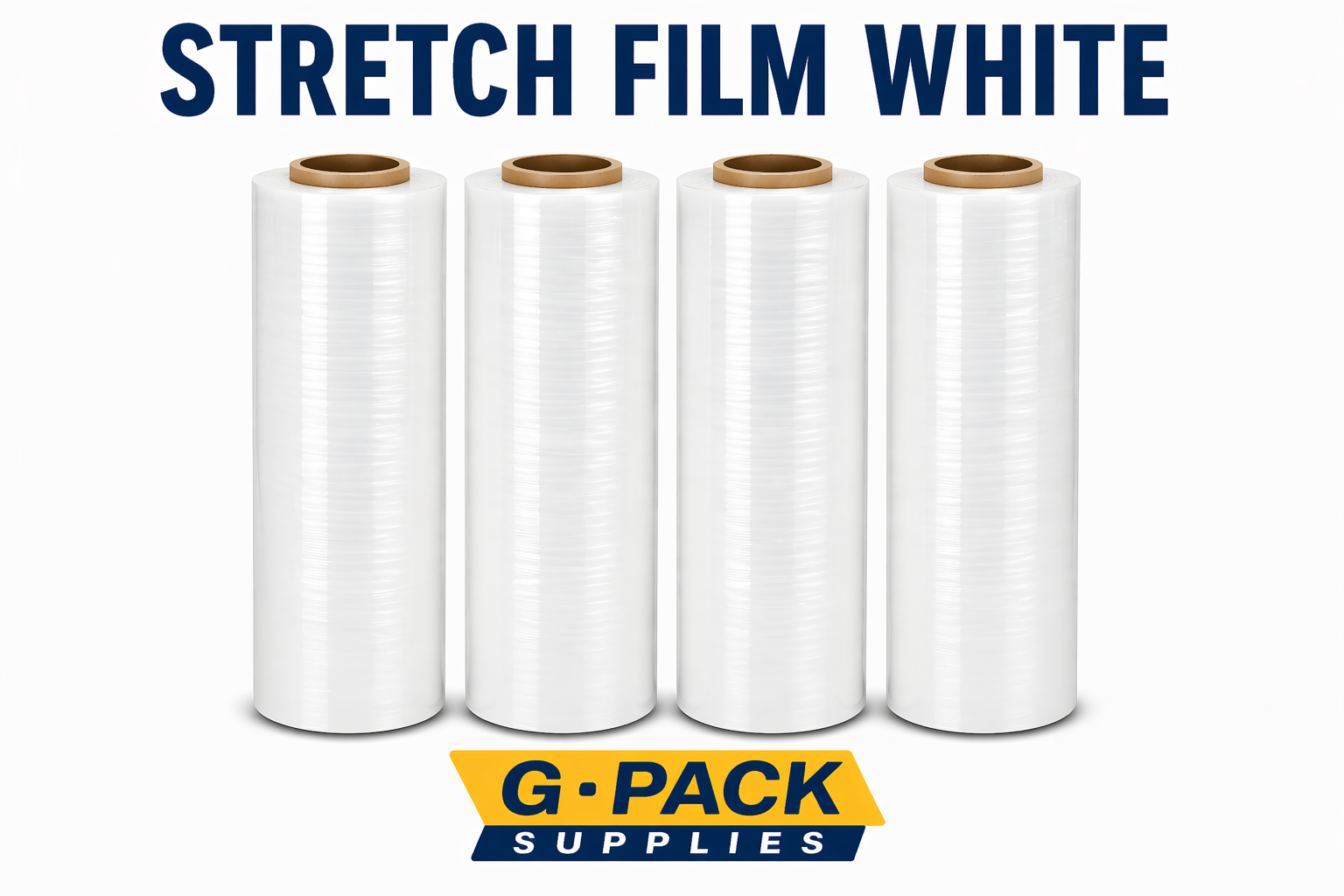 Stretch film white 18 inch x 1000 ft 85 gauge 4 rolls per case pallet wrapping film wholesale Miami warehouse Gpack Supplies
