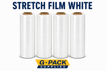 Stretch film white 18 inch x 1000 ft 85 gauge 4 rolls per case pallet wrapping film wholesale Miami warehouse Gpack Supplies
