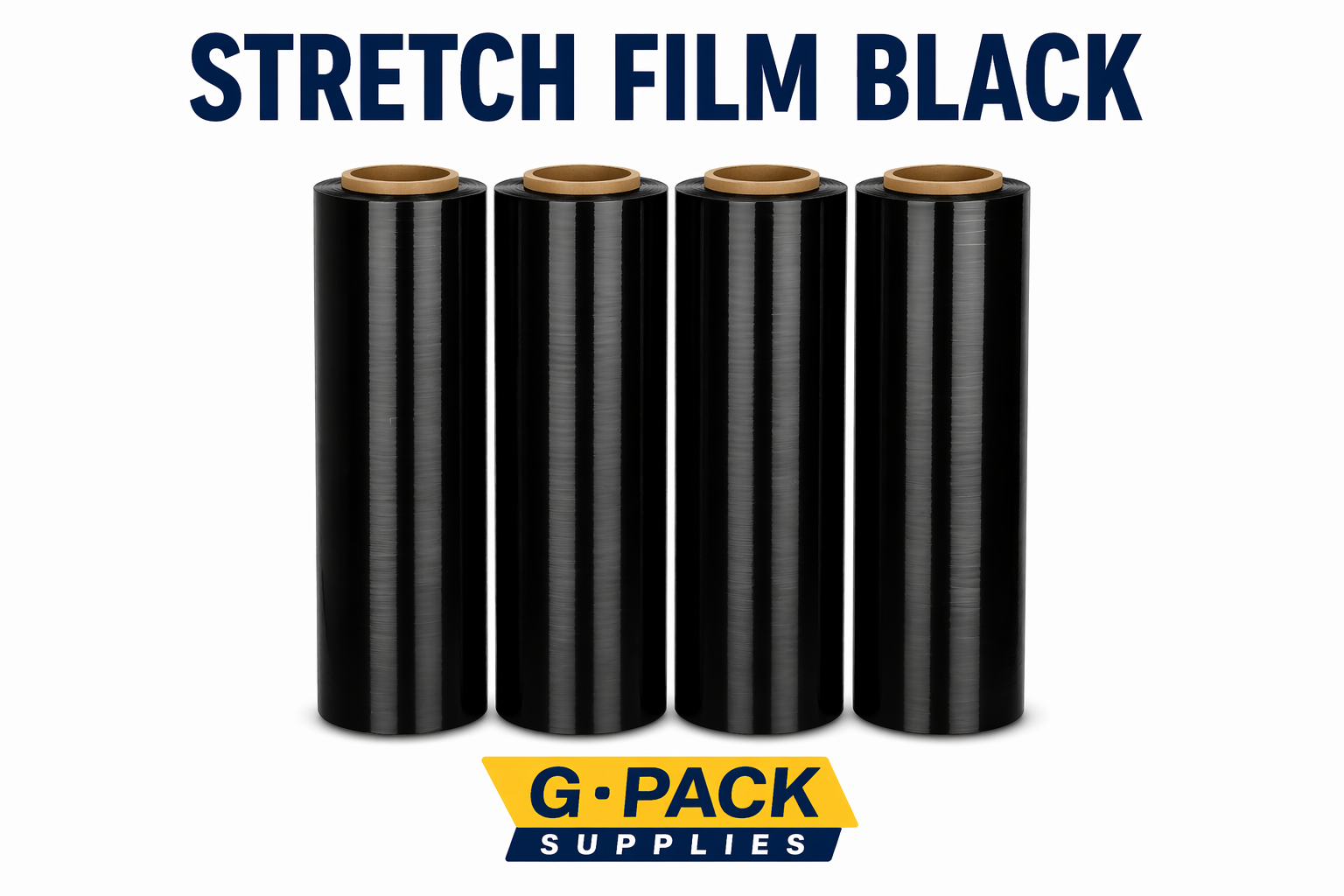 Stretch film black 18 inch x 1000 ft 85 gauge 4 rolls per case pallet wrapping film wholesale Miami warehouse Gpack Supplies
