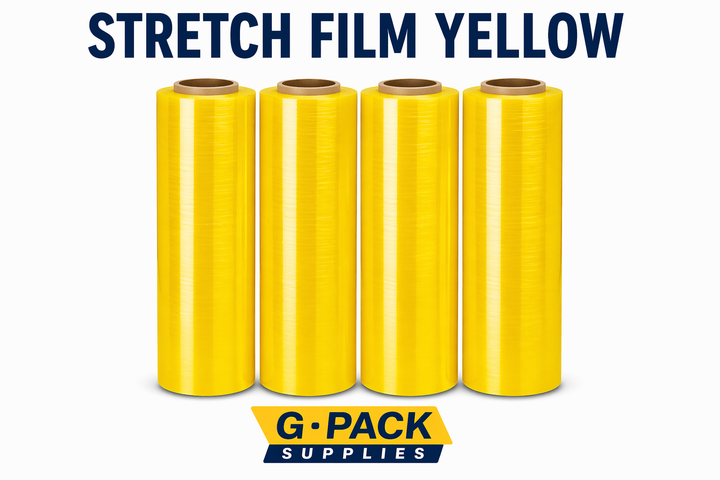 Stretch Film Yellow 18 x 1000 – 85 Gauge – Colored Pallet Wrap – 4 Rolls Case