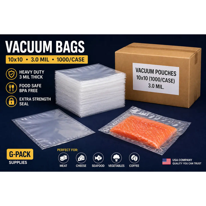 Vacuum Seal Bags 10 x 10 – 3 Mil – Commercial Vacuum Pouches – 1000 Case | Gpack Supplies