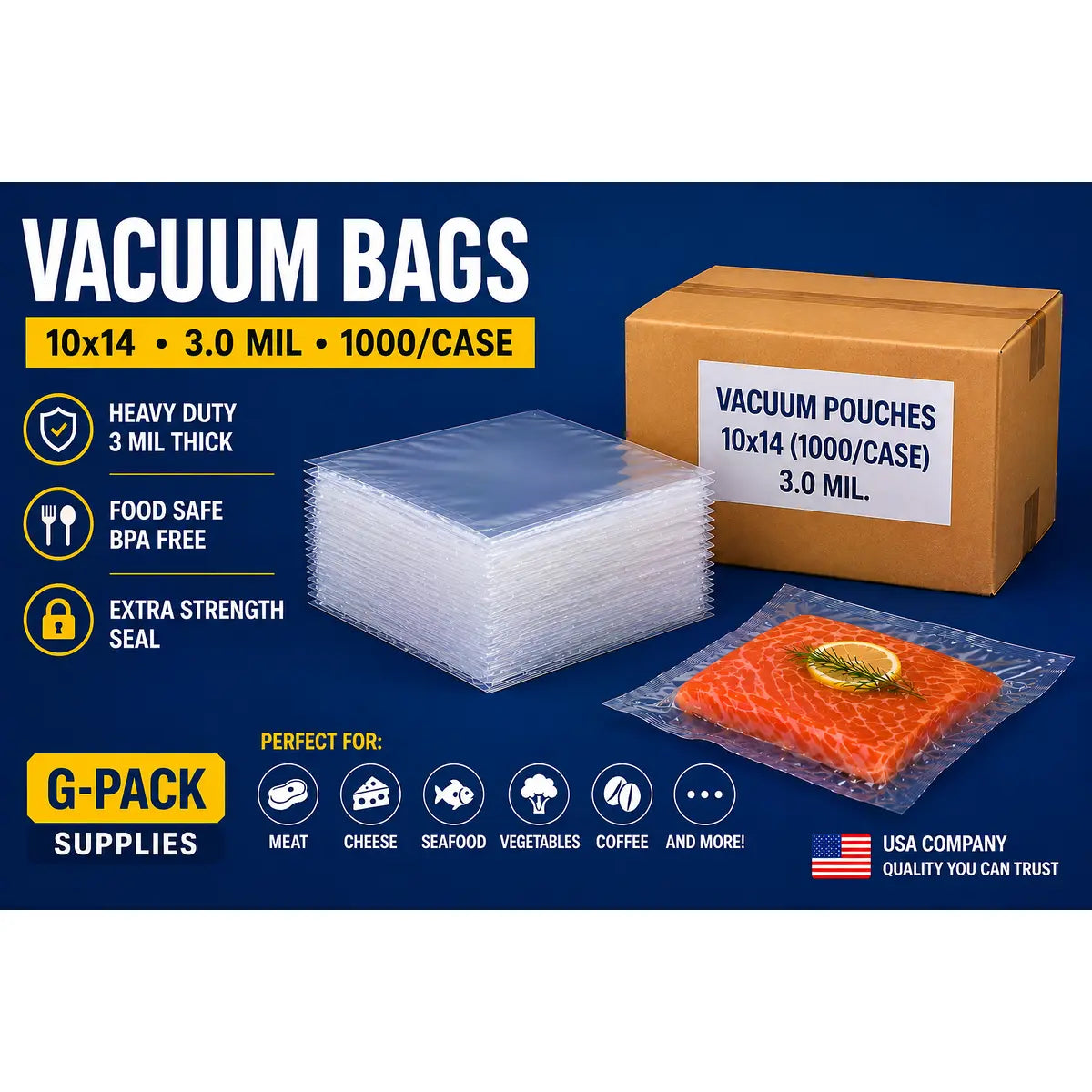 Vacuum Seal Bags 10 x 14 – 3 Mil – Commercial Vacuum Pouches – 1000 Case | Gpack Supplies