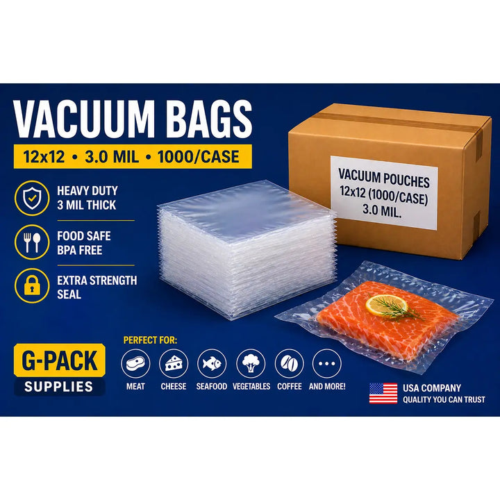 Vacuum Seal Bags 12 x 12 – 3 Mil – Commercial Vacuum Pouches – 1000 Case | Gpack Supplies