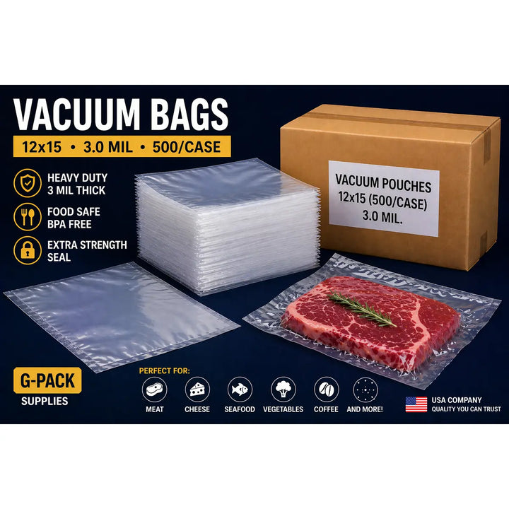 Vacuum Seal Bags 12 x 15 – 3 Mil – Commercial Vacuum Pouches – 500 Case | Gpack Supplies