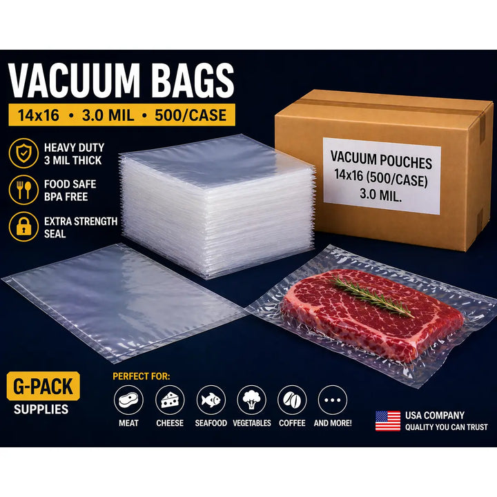 Vacuum Seal Bags 14 x 16 3 Mil 500 Case Commercial Food Packaging | Gpack Supplies