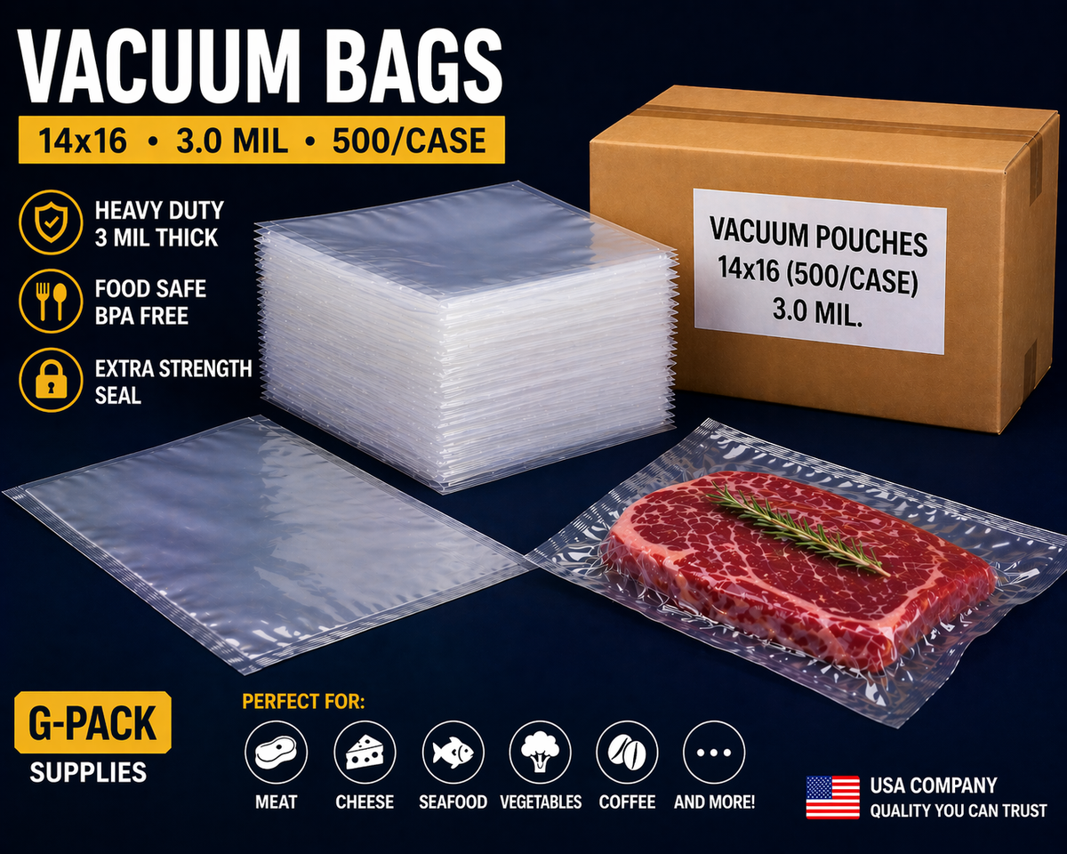 Vacuum seal bags 14 x 16 3 mil 500 case for commercial food packaging - Gpack Supplies