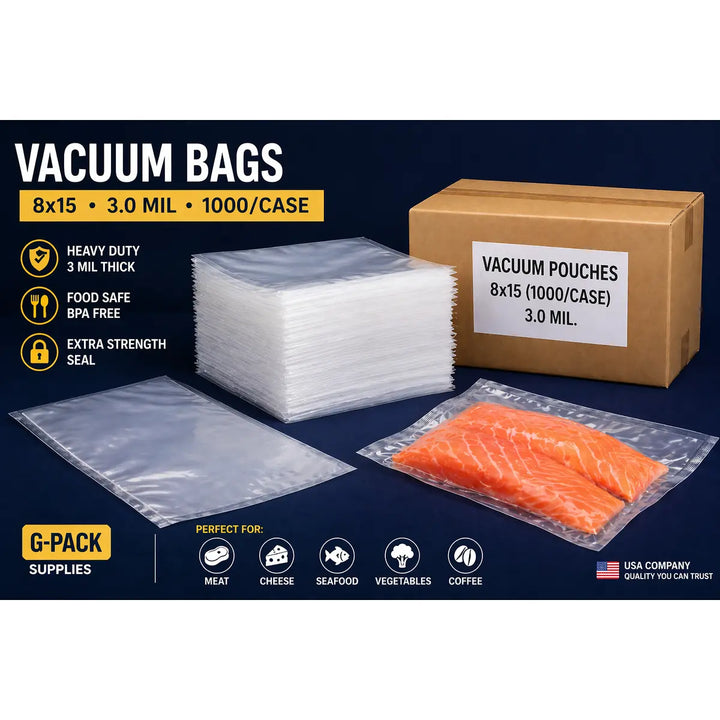Vacuum Seal Bags 8 x 15 – 3 Mil – Commercial Vacuum Pouches – 1000 Case | Gpack Supplies