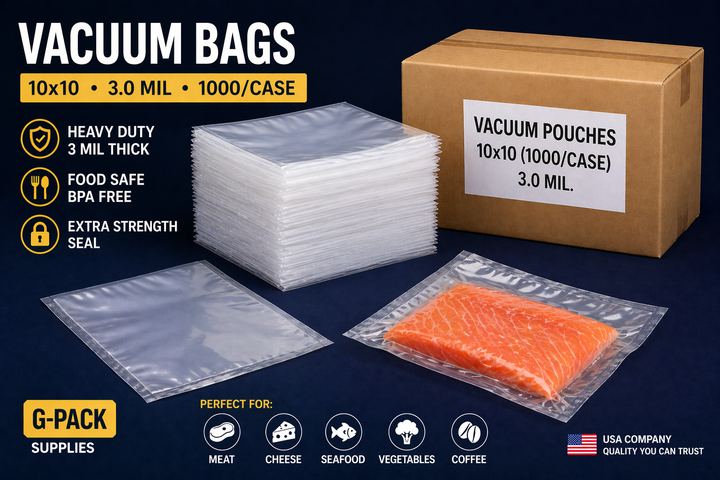 Vacuum bags 10x10 3 mil vacuum pouches 1000 case for food packaging and commercial use Gpack Supplies Miami warehouse