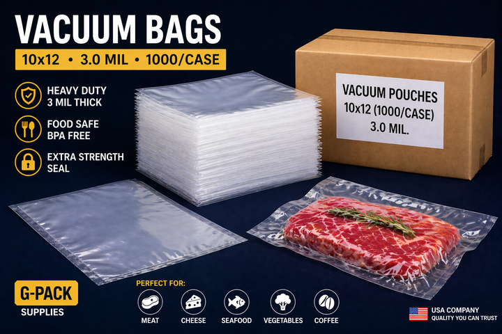 Vacuum bags 10x12 3 mil vacuum pouches 1000 case for food packaging and commercial use Gpack Supplies Miami warehouse