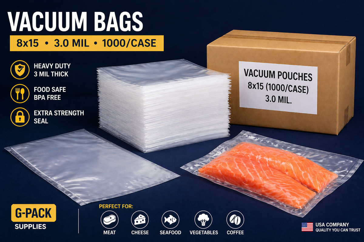 Vacuum Seal Bags 8 x 15 – 3 Mil – Commercial Vacuum Pouches – 1000 Case