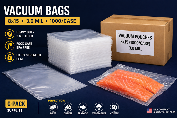 Vacuum Seal Bags 8 x 15 – 3 Mil – Commercial Vacuum Pouches – 1000 Case