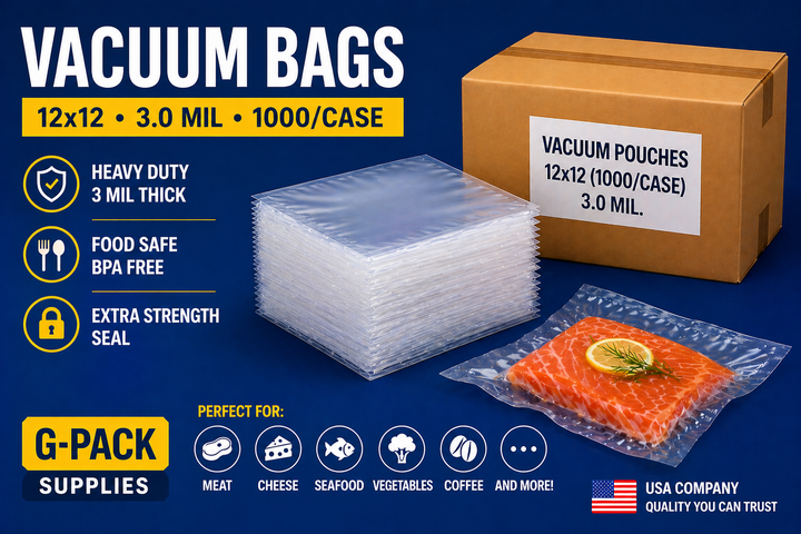 Vacuum bags 12x12 3 mil 1000 case for food packaging and commercial use Gpack Supplies Miami warehouse
