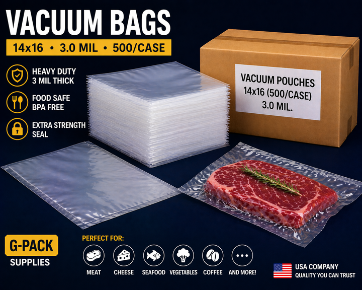 Vacuum bags 14x16 3 mil vacuum pouches 500 case for food packaging and commercial use Gpack Supplies Miami warehouse