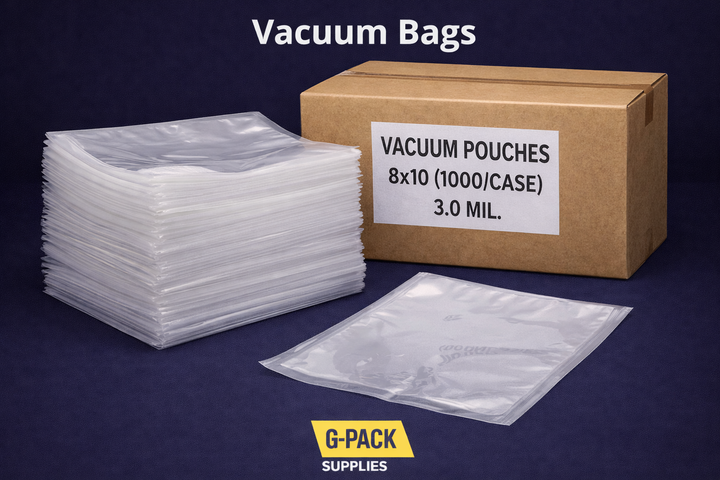 Vacuum seal bags 8 x 10 3 mil case of 1000 for commercial food packaging high barrier vacuum pouches for restaurants and food processing.
