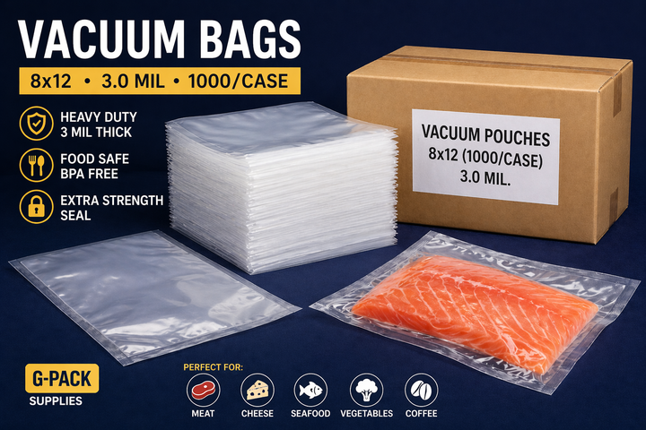 Vacuum bags 8x12 3 mil vacuum pouches for food packaging and commercial use Gpack Supplies Miami warehouse