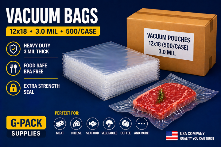 Vacuum bags 12x18 3 mil 500 case for food packaging and commercial use Gpack Supplies Miami warehouse