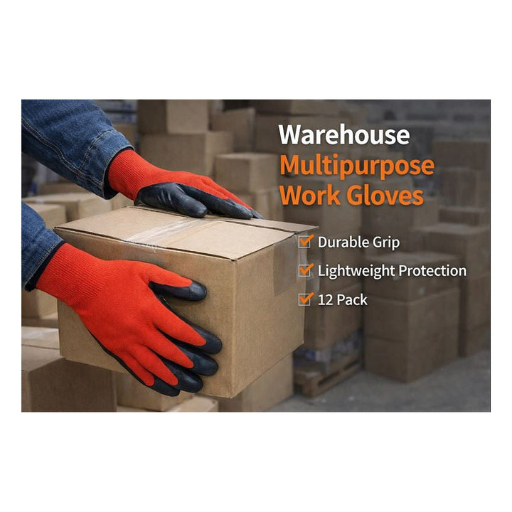 Warehouse Nitrile Coated Gloves – Multipurpose Work Gloves – 12 Pack - alternate product view 1 - Gpack Supplies